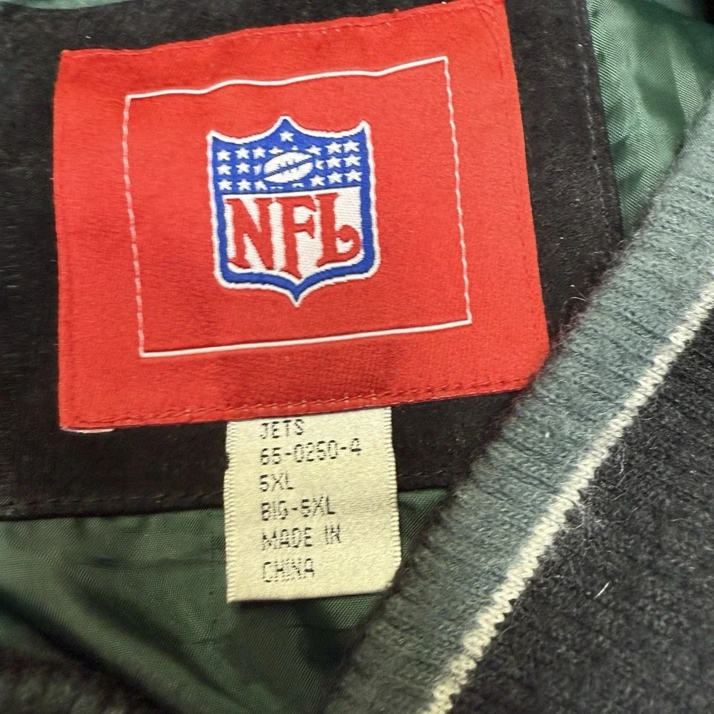 Vintage 90s Y2k New York Jets‎ NFL Suede Varsity Bomber Jacket size 5XL